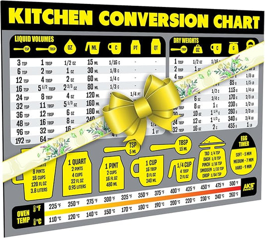 Kitchen Measurement Conversion Chart Magnet - Extra Large Easy to Read Magnetic Kitchen Decor - Weight, Liquid, Temperature Recipe Measuring Tool - Cooking, Cookbook & Baking Accessories Fridge Magnet