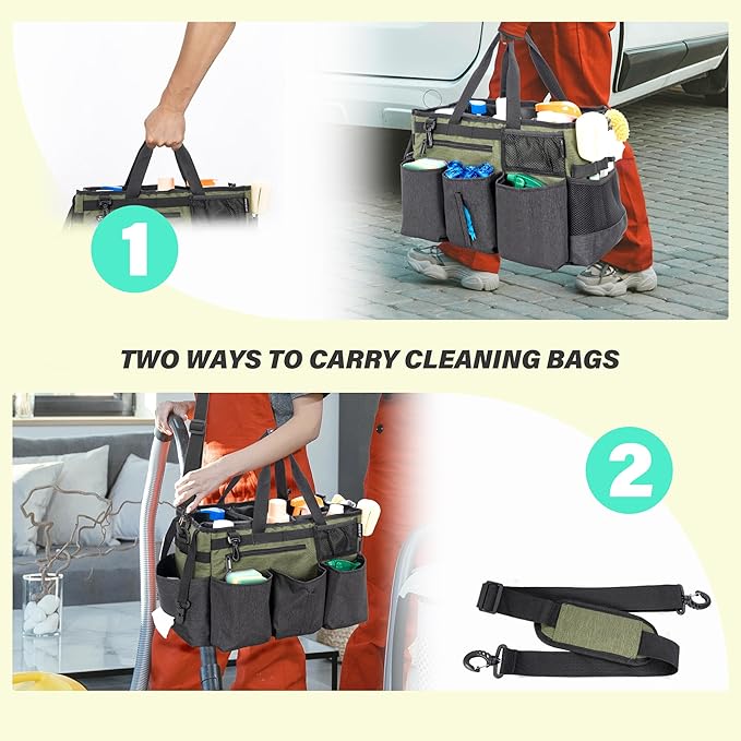IBVIVIC Wearable Cleaning Caddy Bag for Cleaning Supplies,Large Capacity Cleaning Organizer Green