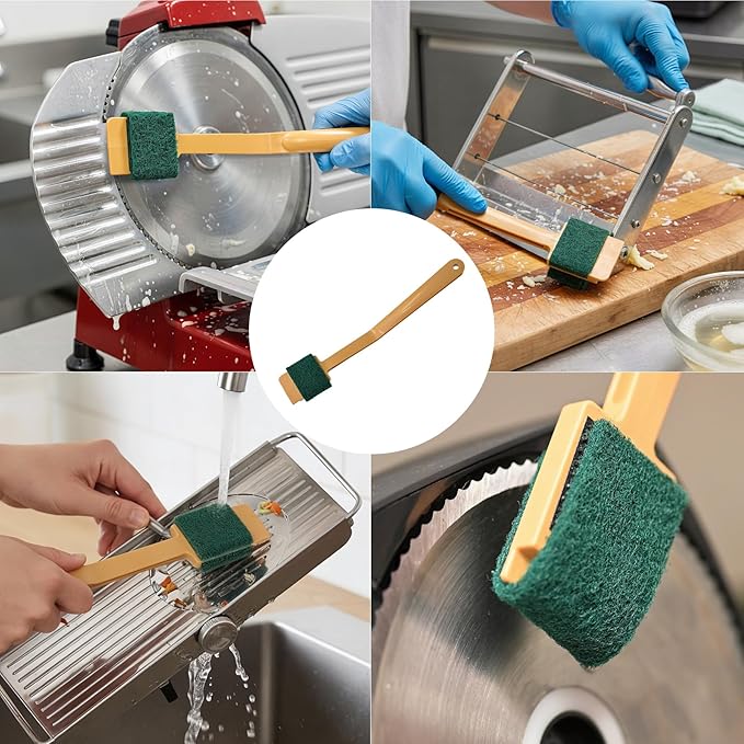 Kleen Handler EZ Scrub Slicer Cleaning Tool with 4 Replacement Pads, Heavy Duty Electric Blade & Deli Slicing Machine Cleaner,Safe Mandolin Scrubbing Kit