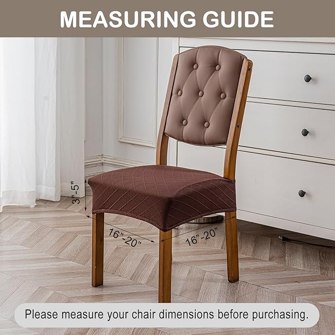 Genina Waterproof Seat Covers for Chairs,Set of 6 Dining Room Chair Seat Covers for Kitchen,Stretch Jacquard Removable Washable Dining Chair Slipcovers Protectors,No Rear Covers, Chocolate