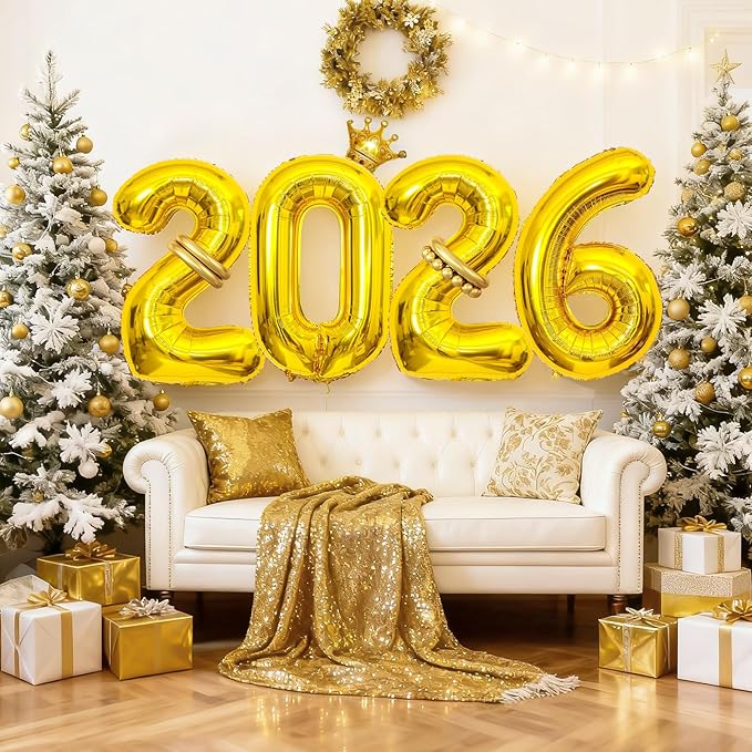2026 Balloons Gold,40 Inch 2026 Number Balloons with Foil Crown Balloons for Happy New Year Decorations New Years Eve 2026 Graduation Decorations Class of 2026 Party Supplies