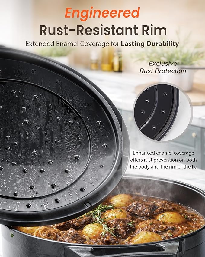 Nuwave 6QT Healthy Enameled Cast Iron Dutch Oven Pot with Lid, Heavy Duty 7-Layer Enamel, Enhanced Rust Protection, Dual Handles, Oven Safe to 500°F for Sourdough Bread Baking, Braise, Stew, Roast