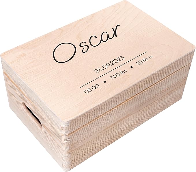 Creative Deco Personalized Wooden Storage Box | Modern, Beige | 11.8 x 7.87 x 5.51in | Hinged Lid, Engraving | Gift Box, Keepsake Chest
