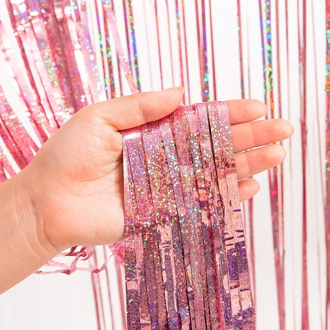 Rose Gold Tinsel Party Backdrop - GREATRIL Foil Fringe Curtain Party Photo Booth Backdrop for Birthday Women Bride Theme Decorations - 1m x 2.5m - Pack of 2