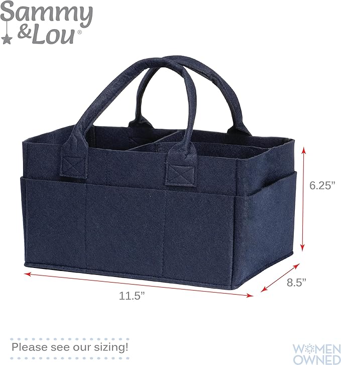 Sammy & Lou Diaper Caddy Organizer - Collapsible Tote Bag with Handles - Organizer for Diapers, Wipes & Baby Changing Supplies - Felt Storage Organizing Bin for Car, Desk, Nursery (Navy Blue)