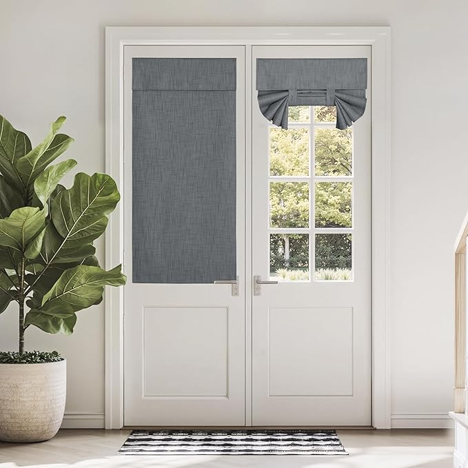NICETOWN Linen French Door Shade, Privacy Window Curtains Panel for Bedroom, French Door Curtains for Kitchen, Sidelight Drapes for Living Room, W26 x L50 Inch, 1 Panel, Dark Grey