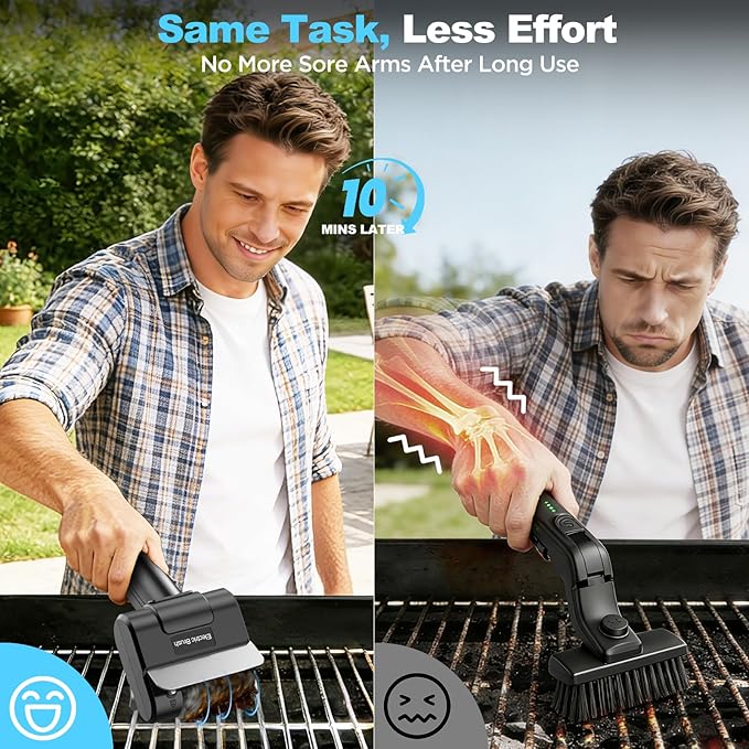 Electric Grill Brush with Dual Safety Lock - 2026 TikTok Ideal Gift for Men Dad Husband, Professional BBQ Cleaner with Submersible 304 SS Head, Splash-Proof Scrubber for Grill (Blue Button)