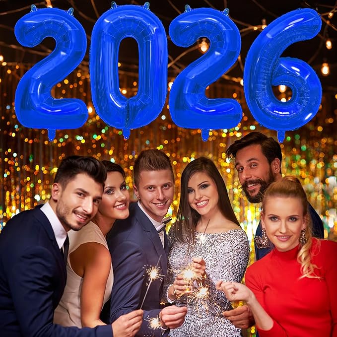 2026 Balloons New Years Eve Party Supplies - 40" Large Deep Blue Foil Number Balloon New Years Decorations Graduation Balloons Class of 2026 Happy New Year Birthday Anniversary Graduation Decorations