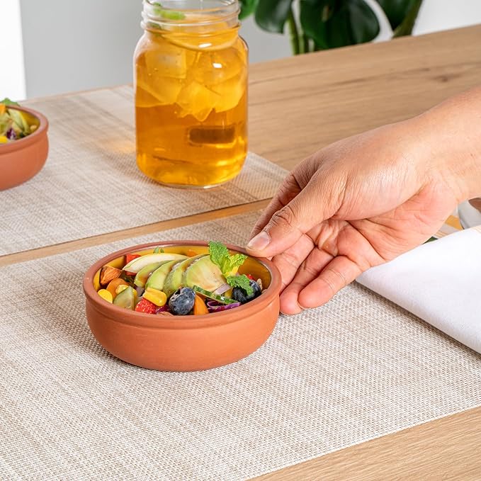 Restaurantware-Terra Tek 6.8 Ounce Terracotta Cazuelas, 2 Yellow Glazed Clay Pots For Cooking - Oven-Ready, Microwavable, Terracotta Serving Pots, Dishwashable, For Cooking And Serving