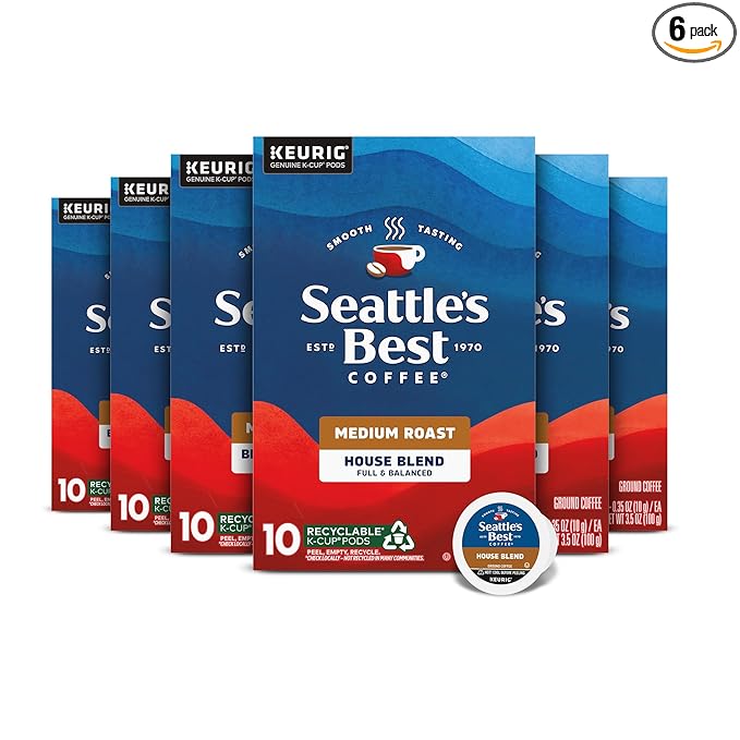 Seattle’s Best Coffee, Medium Roast K-Cup Coffee Pods, House Blend, 100% Arabica, 6 Boxes (60 Pods Total)