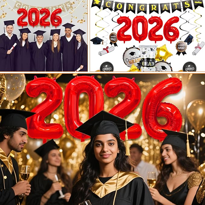 40 Inch 2026 Balloons Red Foil Number Balloons for 2026 New Year Festival Celebration or Birthday Party Supplies Decorations,New Years Balloon 2026, New Years Eve Graduation Balloons Decorations
