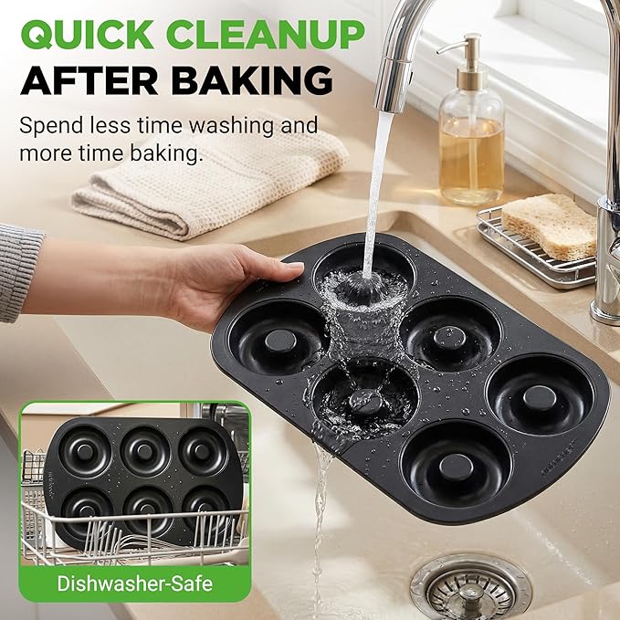 NutriChef Nonstick Donut Pans for Baking | 6 Durable & Easy to Clean Doughnut Molds | Fits Full-Sized Doughnuts | Oven Safe Up To 450F | Bake Perfect Donuts & Bagels | 12.5 x 8.5 Donut Trays | 4 Pack