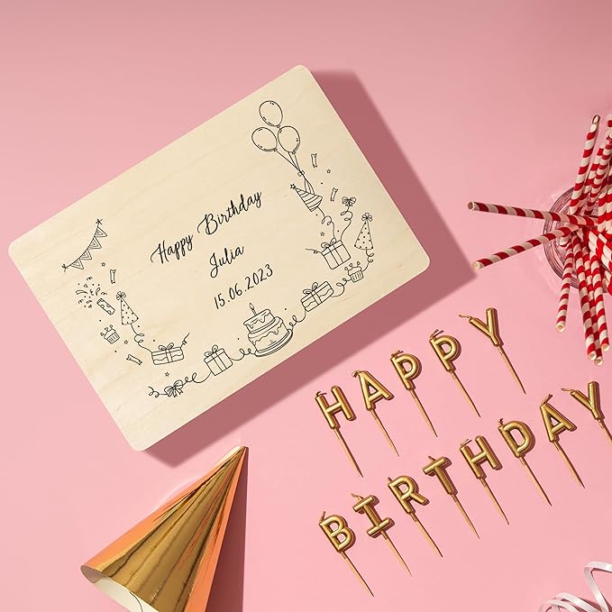 Creative Deco Personalized Wooden Storage Box Birthday Box | 11.8x7.87x5.51in (+-0.5) | Minimalistic Design | Hinged Lid Handles & Engraving | Birthday Gift Box | UNSANDED Keepsake Memory Souvenir