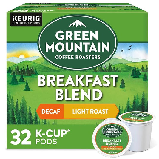 Green Mountain Coffee Roasters, Breakfast Blend Decaf Coffee, Keurig Single-Serve K-Cup Pods, Light Roast, 32 Count