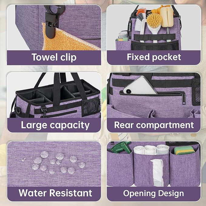 IBVIVIC Wearable Cleaning Caddy Bag for Cleaning Supplies,Large Capacity Cleaning Organizer Purple