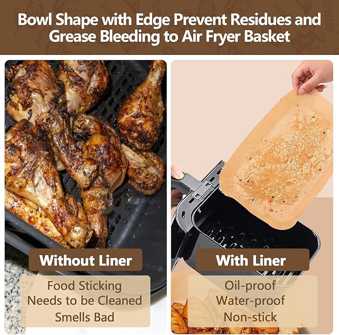 UBeesize Air Fryer Paper Liners Disposable For Ninja, 100 PCS Non Stick Parchment Paper For Ninja DZ201/DZ401 Dual, Oil Proof, Water Proof Food Grade Air Fryer Accessoriess(Rectangle - 8.6"X5.5")
