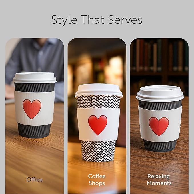 Restaurantware SLEEVES ONLY: Restpresso 5.1 x 2.8 Inch Coffee Cup Sleeves, 50 Corrugated Hot Cup Sleeves - Heart Emoji, Heat-Tolerant, White Paper Disposable Coffee Sleeves, Secure Grip