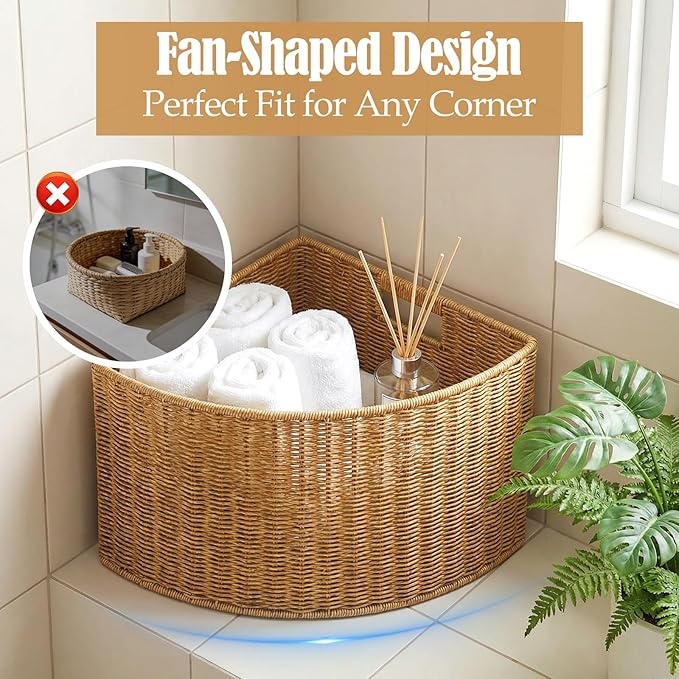 Corner Storage Basket Triangle Storage Box Lightweight with Handle Space Saving Accessory Organizer for Bathroom Magazines , L