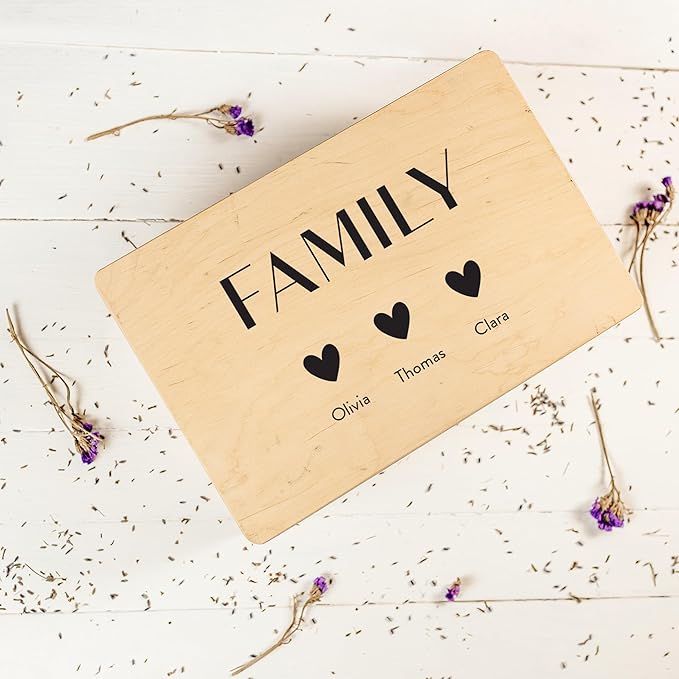 Creative Deco Personalized Wooden Storage Box Family Memory Box | 11.8x7.87x5.51in (+-0.5) | Multiple Choice | Hinged Lid Handles Engraving | Gift Box | Rough UNSANDED Keepsake Souvenir Chest
