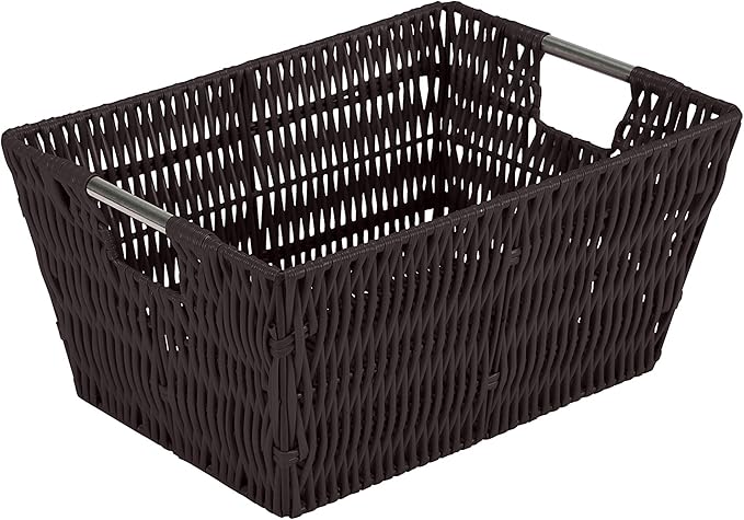 Simplify 3 Piece Set Woven Rattan Tote Baskets | Multi-Size | Handles | Storage & Organization | Toys | Bathroom Accessories | Home | Office | Dorm | Playroom | Closet | Chocolate