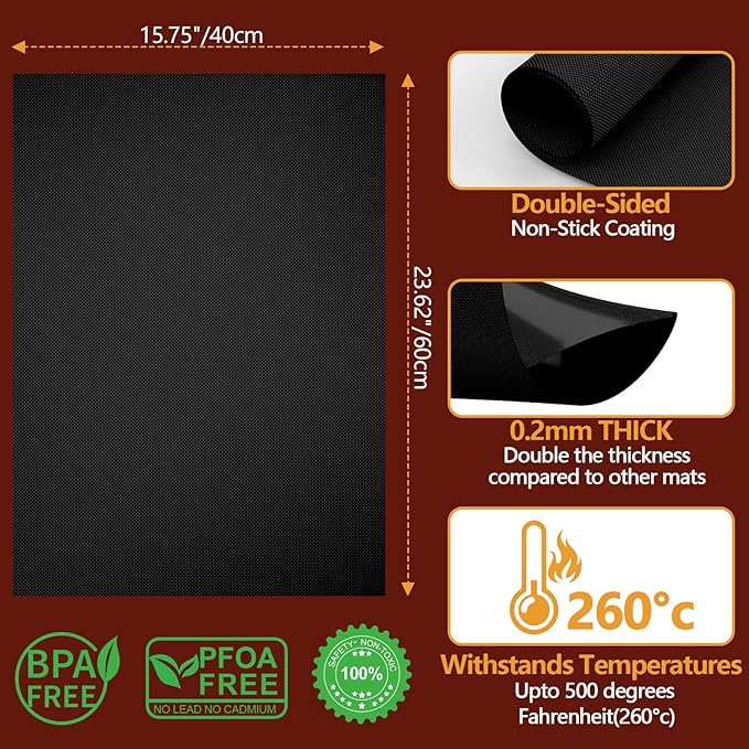 UBeesize 4 Pack XL Thickened Oven Liners for Bottom of Oven, Reusable 17x25 Inch Heavy Duty Non Stick Teflon Oven Mats BPA & PFOA Free, Fit Electric Gas Toaster Convection Microwave Ovens Grills