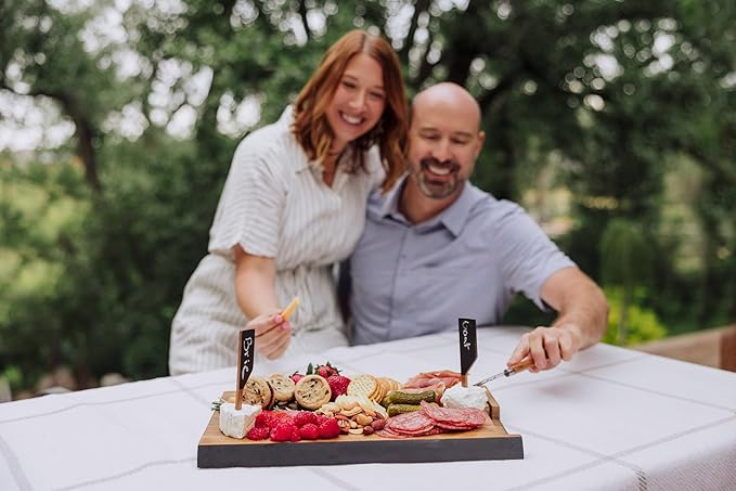 PICNIC TIME Formaggio Cheese Board with Chalkboard Cheese Makers, Charcuterie Board and Food Labels, Acacia Wood Cutting Board, (Acacia Wood)