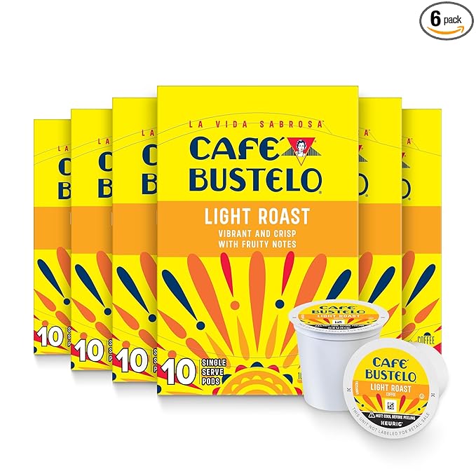 Café Bustelo Light Roast, Single Serve Coffee Pods, 10 Count (Pack of 6)