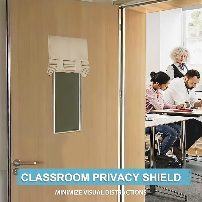 RYB HOME Classroom Door Window Cover, Blackout Shades for Classroom Windows and Doors Cover Lockdown Shades, Room Darkening Design Blocks Views, W 12 x L 30, 1 Panel, Biscotti Beige