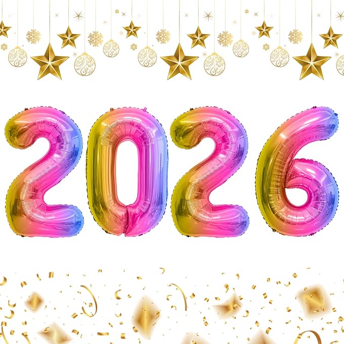 2026 Balloons, 2026 Number Balloons, 2026 Gradient Balloon, Foil Happy New Year Balloon for New Year Eve Party Supplies Graduation Decorations Anniversary Birthday Home Office Decorations, 16 Inch