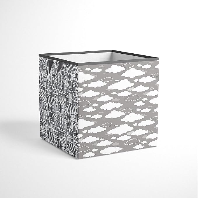 Bacati - Small Storage Tote Clouds in the City White/Grey Neutral 10 X 10 x10 inches