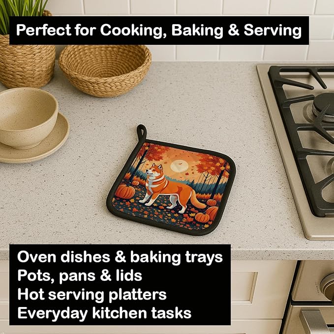Caroline's Treasures DAC1004PTHD Akita Fall Pair of Pot Holders Kitchen Heat Resistant Pot Holders Sets Oven Hot Pads for Cooking Baking BBQ, 7 1/2 x 7 1/2
