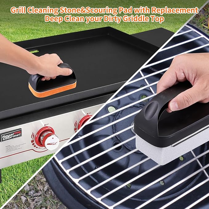 12 PCS Griddle Cleaning Kit for Blackstone, Heavy Duty Flat Top Grill Brush Set with Scraper & Stone – Complete BBQ Accessories for Outdoor Camping