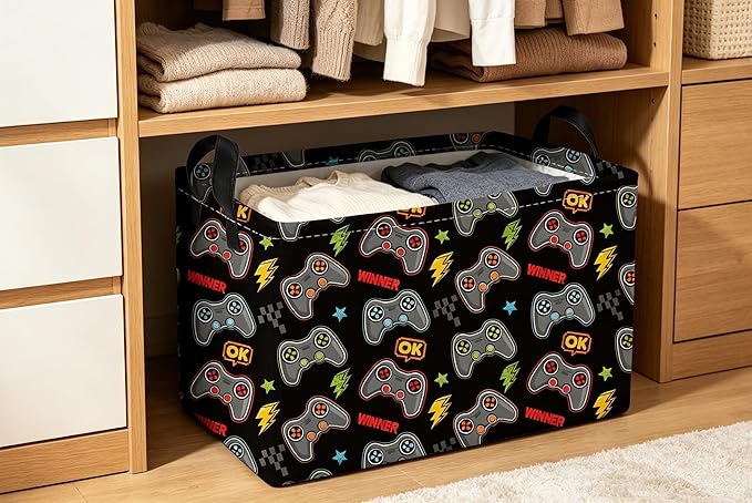 Essme Rectangular Kids Baskets,Game Storage Box,Cute Basket for Kids with Handles for Room Decor, Book Bins,Shelf Basket.(Game)