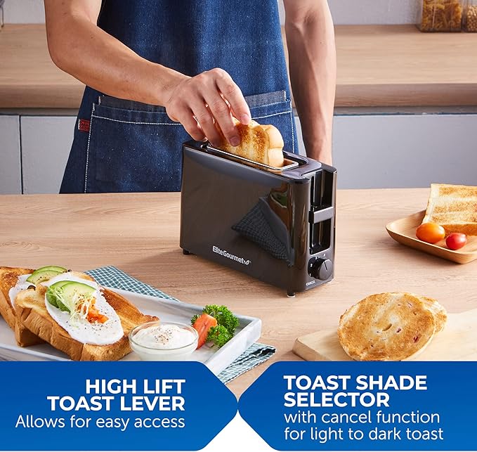 Elite Gourmet ECT118B Cool Touch Single Slice Toaster, 6 Toasting Levels & Wide Slot for Bagels, Waffles, Specialty Breads, Pastry, Snacks, Black