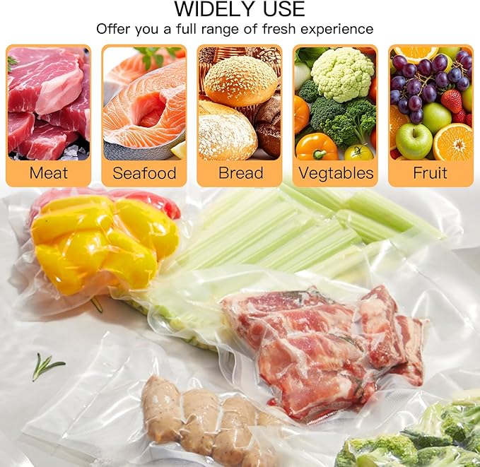MEGAWISE Vacuum Sealer Bag Rolls with Labels & Marker, 2 Rolls 8 inch wide × 16.4 Feet Long BPA-Free Embossed Vacuum Rolls for All Vacuum Sealers