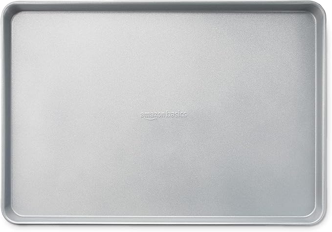 Amazon Basics Ceramic Nonstick Baking Sheets & Cooling Rack Set, Dishwasher Safe, Oven Safe, Half Sheet Size, Gray, 2-Pack