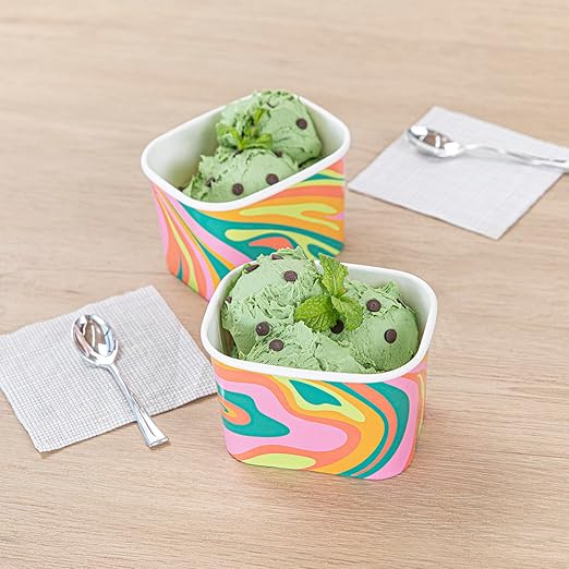 Coppetta 12 Ounce Dessert Cups, 200 Greaseproof Ice Cream Cups - Lids Sold Separately, For Hot And Cold Foods, Psychedelic Sunrise Paper Yogurt Bowls, Disposable, Sturdy - Restaurantware
