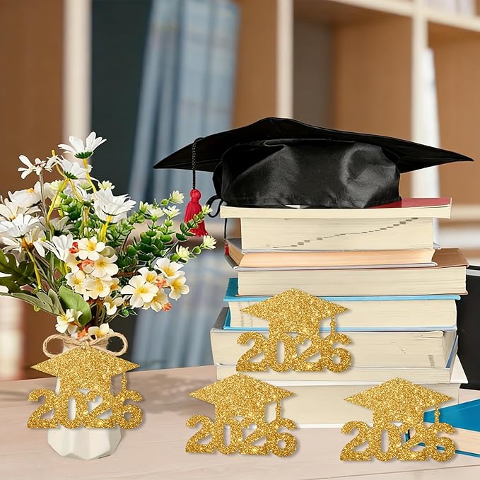 2026 Graduation Party Decorations - 36Pcs Graduation Cutouts Tags Gold Glitter 2026 Numbers for Graduation Table Centerpieces Class of 2026 Cutouts for Graduation Party Supplies Favors