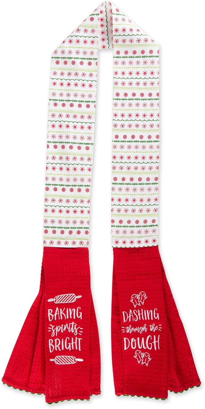 DII Christmas Kitchen Décor, Holiday Cooking & Baking Accessories Machine Washable Cotton, Towel Scarf, 4x70, Dashing Through The Dough