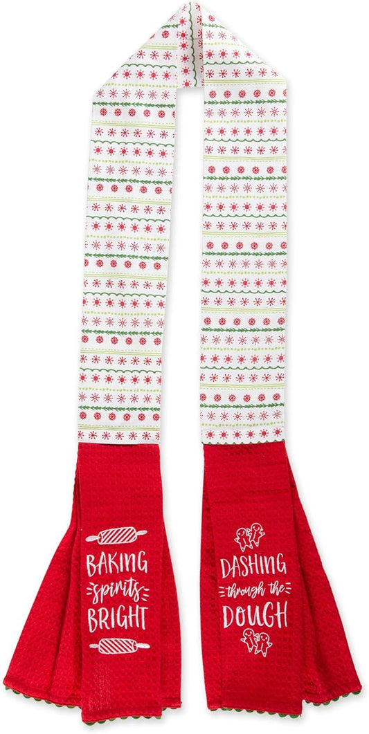 DII Christmas Kitchen Décor, Holiday Cooking & Baking Accessories Machine Washable Cotton, Towel Scarf, 4x70, Dashing Through The Dough