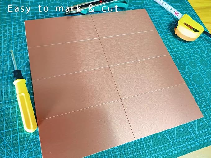 Aluminum Peel and Stick Backsplash Panels - 3"x6" Brushed Copper Kitchen Wall Decor, 80-Pack (Copper Color)