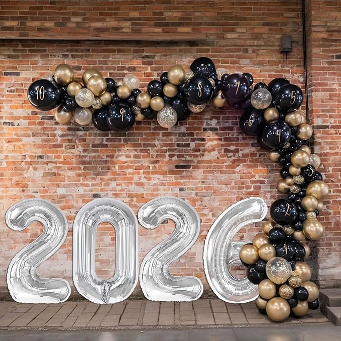 Silver 2026 Balloons - 40 inch Number Balloon - Graduation Balloons for Class of 2026 Decorations - Congrats Grad Balloons for Graduation Decorations 2026 - Grad Party Decor Supplies