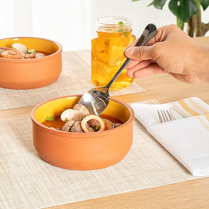 Restaurantware-Terra Tek 27.2 Ounce Terracotta Cazuelas, 2 Yellow Glazed Clay Pots For Cooking - Oven-Ready, Microwavable, Terracotta Serving Pots, Dishwashable, For Cooking And Serving
