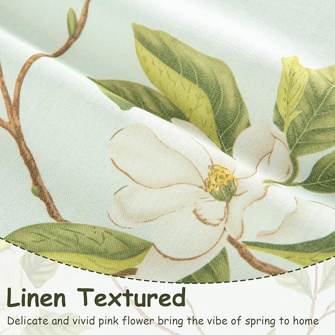 Leeva Blue Farmhouse Window Valance - Whimsical Floral Design with Linen Textured Fabric, Decorative Rod Pocket Curtain Valance for Living Room Kitchen Bathroom & Basement, 52x18 Inches