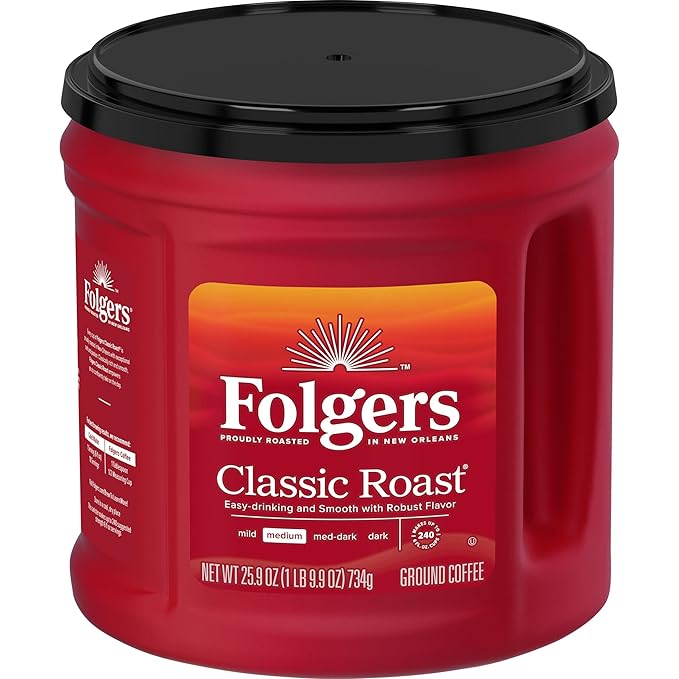 Folgers Classic Roast Ground Coffee, Medium Roast, 25.9 Oz. Canister (Pack of 6)