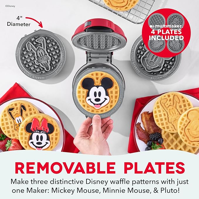 Disney | Dash MultiMaker® Mini Maker System - Electric Waffle Maker & Swappable Plates - 1 MultiMaker®, 4 Plates, Mickey Mouse & Friends Design, Aluminum