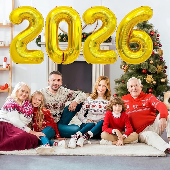 Gold 2026 Balloons, 40 Inch 2026 Number Balloon Foil New Year Balloon Numbers for New Years Eve Party Graduation Party Decoration