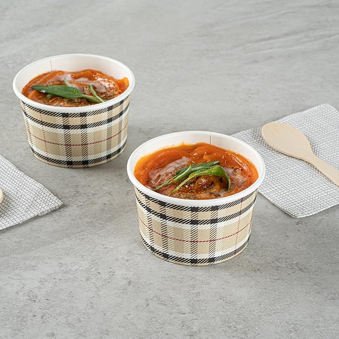 Coppetta 3-Ounce Dessert Cups, 200 Disposable Ice Cream Cups - Lids Sold Separately, Sturdy, Plaid Paper FroYo Bowls, For Hot And Cold Foods, Perfect For Gelato Or Mousse - Restaurantware