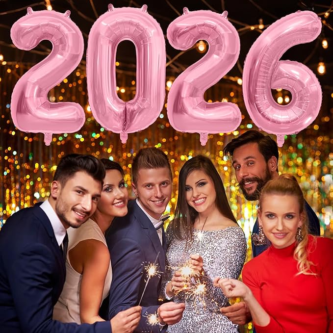 2026 Balloons New Years Eve Party Supplies - 40" Large 2026 Pink Foil Number Balloon New Years Decorations Graduation Balloons Class of 2026 Happy New Year Birthday Anniversary Graduation Decorations