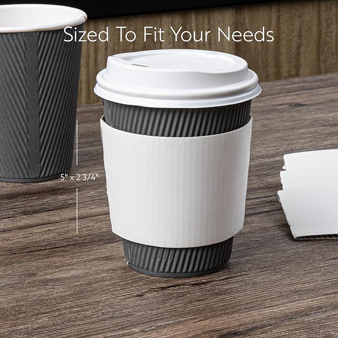 Restaurantware SLEEVES ONLY: Restpresso 5.1 x 2.8 Inch Coffee Cup Sleeves 50 Corrugated Hot Cup Sleeves - Disposable Heat-Tolerant White Paper Disposable Coffee Sleeves Secure Grip